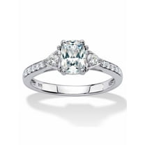 PalmBeach Jewelry Cushion-Cut Created White Sapphire 3-Stone Promise Ring 1.70 TCW in 18k Gold-Plated or Platinum-Plated Sterling Silver