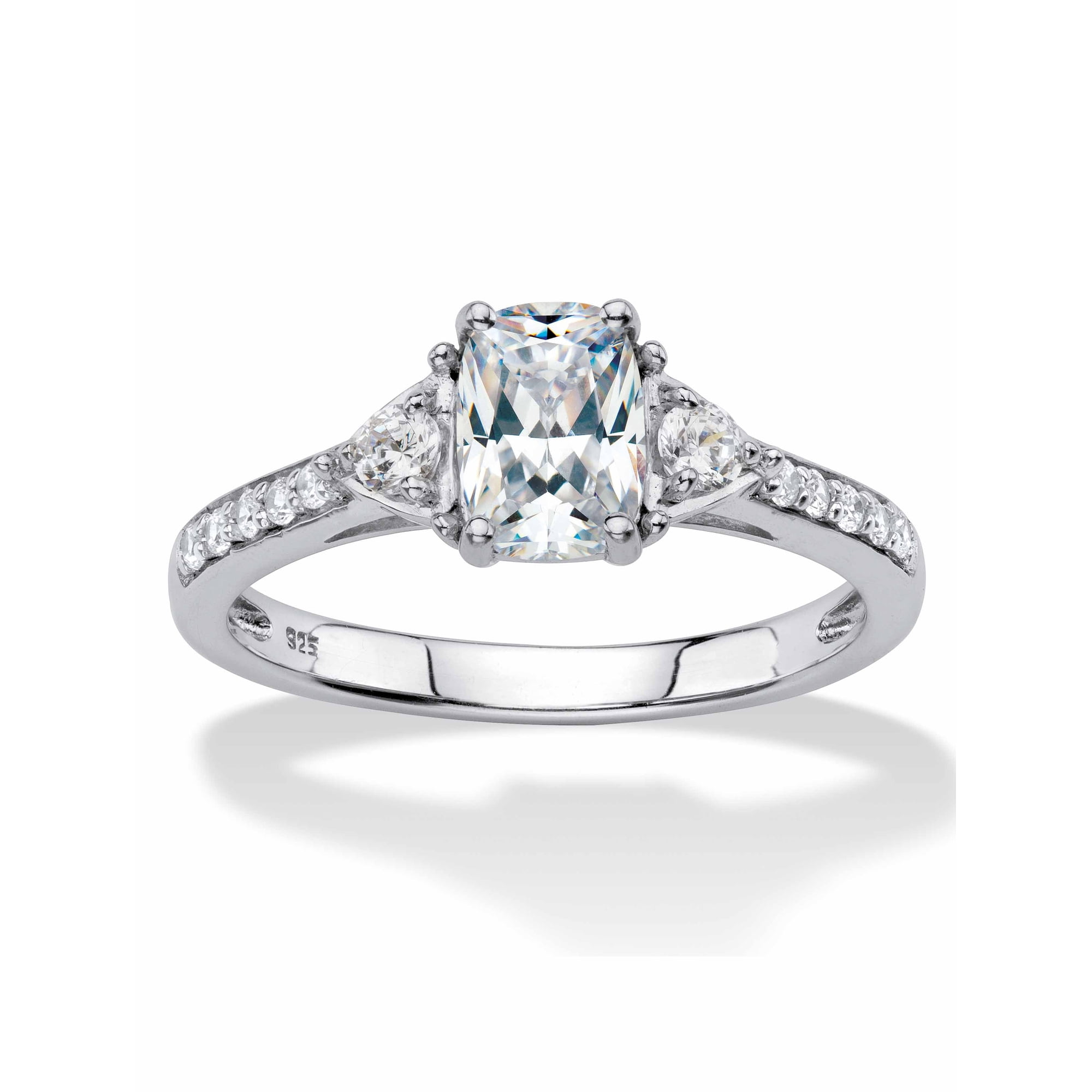 PalmBeach Jewelry Cushion-Cut Created White Sapphire 3-Stone Promise Ring 1.70 TCW in 18k Gold-Plated or Platinum-Plated Sterling Silver