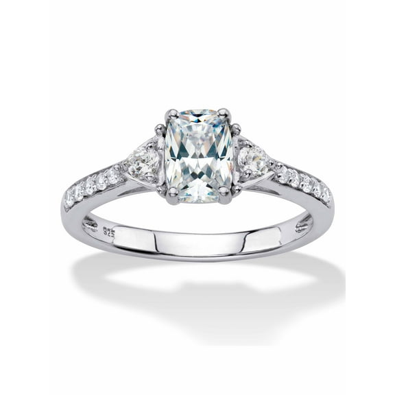 PalmBeach Jewelry Cushion-Cut Created White Sapphire 3-Stone Promise Ring 1.70 TCW in 18k Gold-Plated or Platinum-Plated Sterling Silver