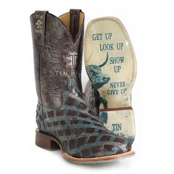 Men's Tin Haul Knotted Boots with Never Give Up Sole Handcrafted Brown