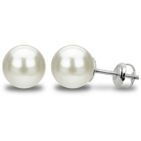 ADDURN Round White 8-9mm Freshwater Cultured Pearl Sterling Silver Screw-Back Stud Earrings, AAA Quality