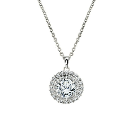 JeenMata Sparkling 2.5 Carat Double Halo Pendant Necklace - Everyday Elegance Jewelry - Anniversary Gift