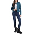 thumbnail image 2 of CHAQUETA MOTERA CORTA DE CUERO SINTÉTICO CON CUELLO ALTO Y CREMALLERA PARA MUJERES INSPIRADA EN CHIC L AZUL PAVO REAL, 2 of 6