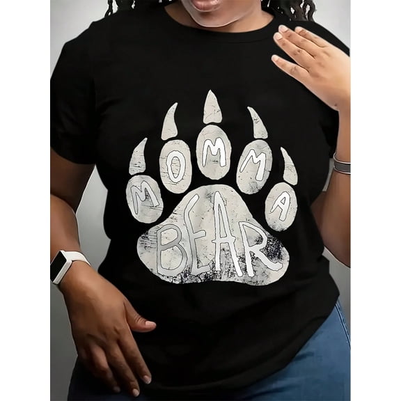 Plus Size Women's Dog MAMA Patterned Printed Round Neck Short-Sleeved T-Shirts, Suitable For Daily Wear, Very Suitable As Gifts For Family And Friends