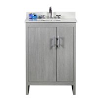 25 in. Oval Sink Single Vanity, Grey Pine Finish Top with White Quartz
