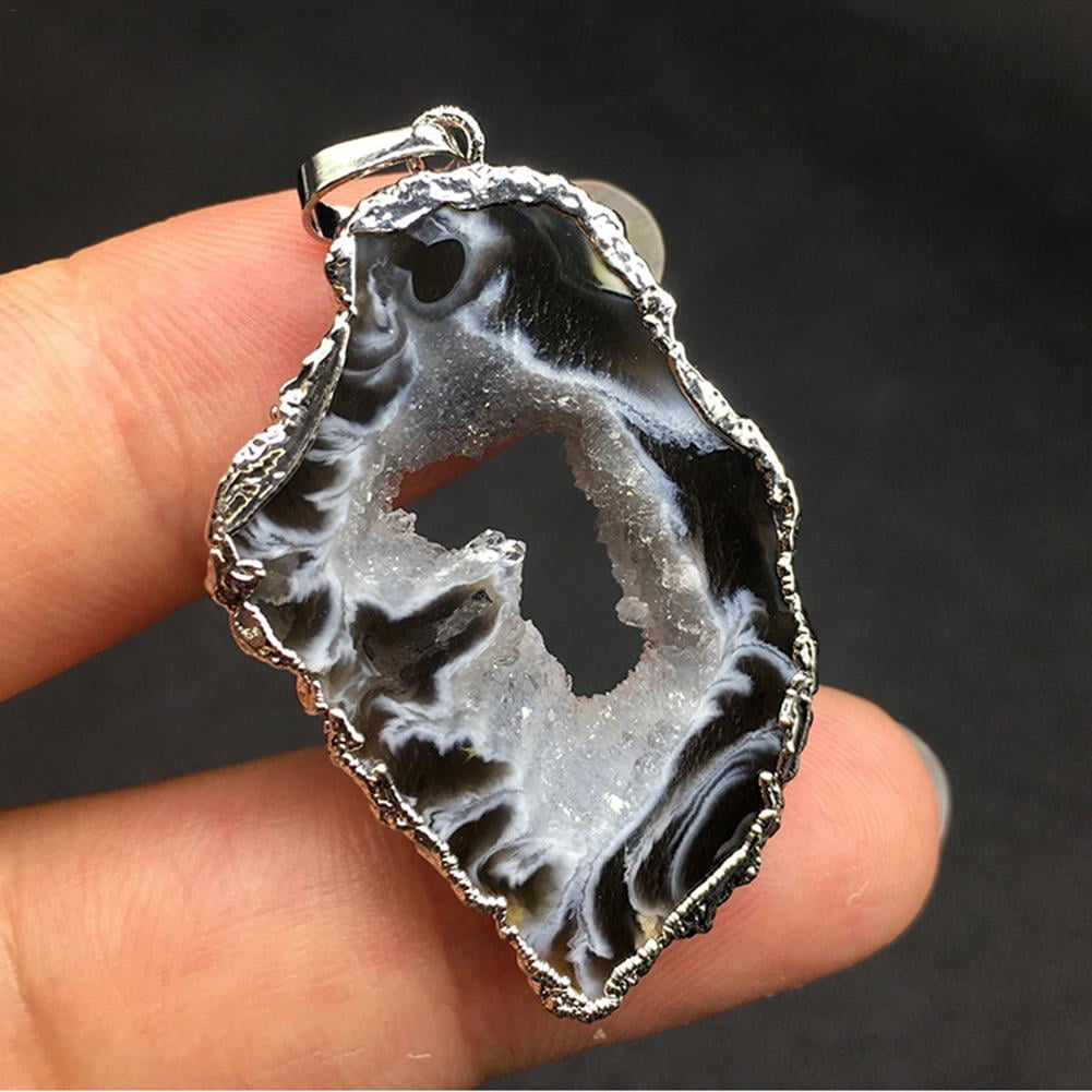 Agate Druze Heart Pendant Natural Healing Crystal Set in Sterling Silver .925 Pendant
