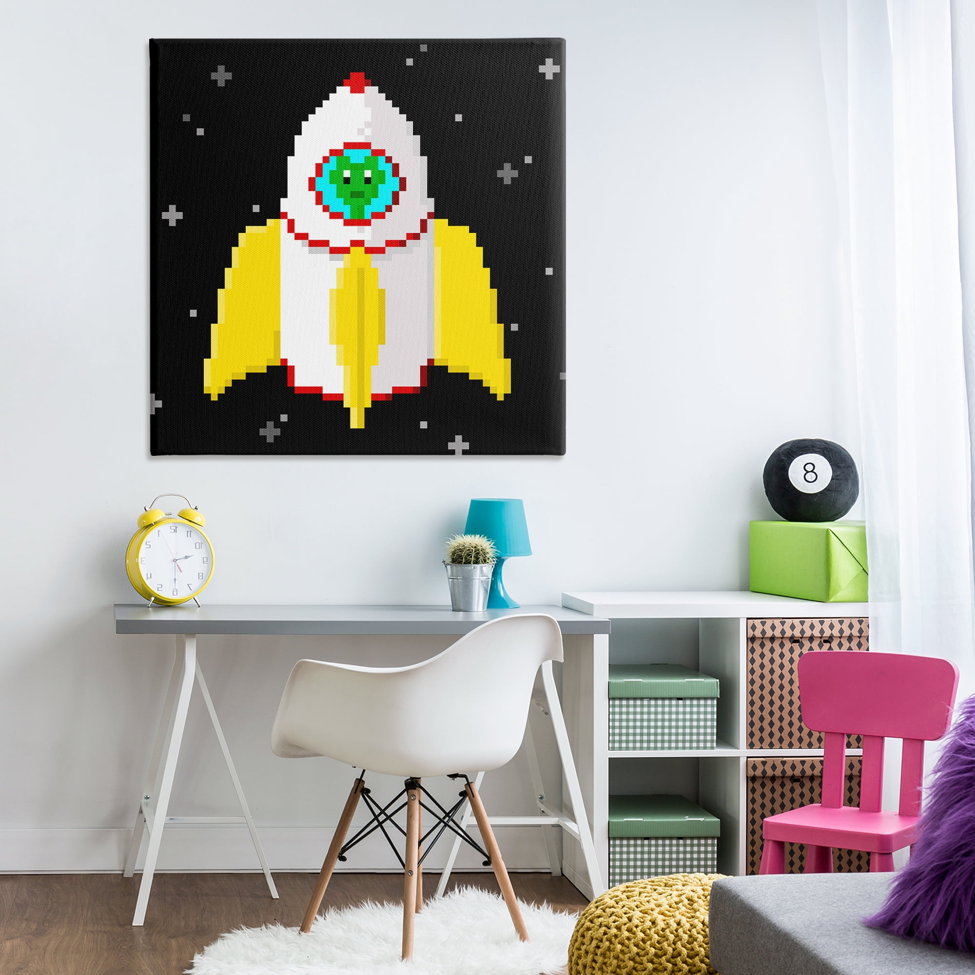 Stupell Industries Pixel Alien in Space Novelty & Humor Painting Wrapped Canvas Art Print Wall Art, 36 x 36