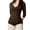 Brown, variant on Musuos Women Solid Color Shirt, Elbow Length Sleeve V-neck Button Decor Chest Loose Hem Tops Tee for Female