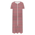 thumbnail image 4 of Miqool Zipper Robes for Women Stripes Long Bathrobes Lightweight Short Sleeve Full Length Housecoat with Pockets Nightgown S-2XL, 4 of 7