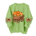 thumbnail image 4 of DeeHomeMo Pumpkin Harvest Cart Print Women Pullover Sweatshirt Wide Round Neck Long Sleeve Regular Fit Bow Applique On Sleeves For Fall Daily Casual Outing Green,XXL, 4 of 5