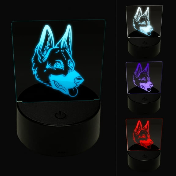 German Shepherd Dog Head LED Night Light Sign 3D Illusion Desk Nightstand Lamp