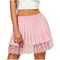 thumbnail image 4 of JGGSPWM Womens High Waist Pleated Skirt Lace Mini Skirts Fashionable Casual Dance Party Short Going Out Skirt Pink S, 4 of 6