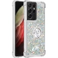thumbnail image 6 of Samsung Galaxy S21 Ultra 5G 6.8" Case,Creativity Clear Quicksand Glitter Flowing Liquid Floating Soft TPU Case w/Stand Bling Diamond Sparkle Phone Cover for Galaxy S21 Ultra  Silver, 6 of 7