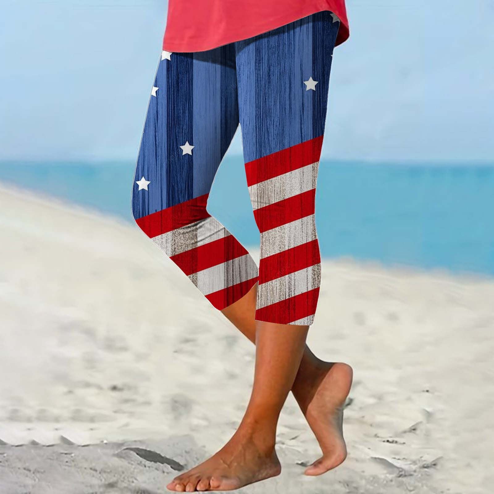 XLZWNU Yoga Pants Women Capri Pants for Women 4Th Of July Leggings for Women Women Capris Leggings Classic American Print Yoga Running Pants Tights Stretch Active Pants for Women Hot Pink L