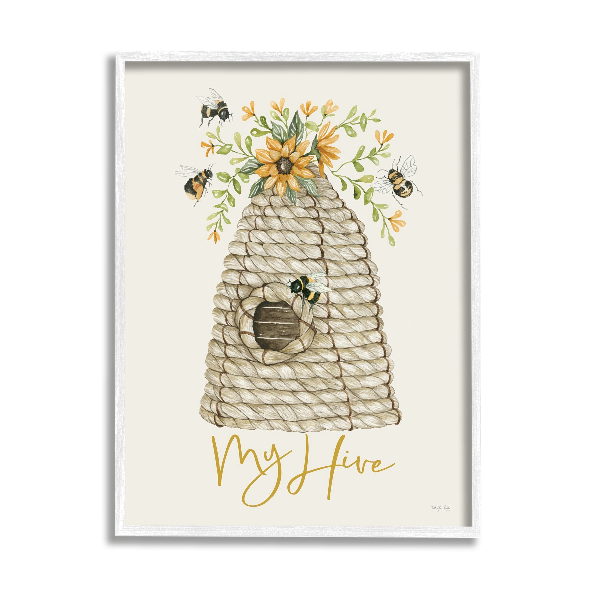 Stupell Industries My Hive Phrase Insect Bees Vintage Sunflower Florals,11 x 14, Design by Cindy Jacobs