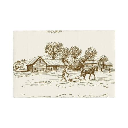 

Table Placemats Set of 6 - Plowed Field With Horses 12x18 In Faux Linen Double Heat Resistant Place Mats Cloth Indoor/Outdoor Placemats Washable Table Mats for Dining Kitchen Party