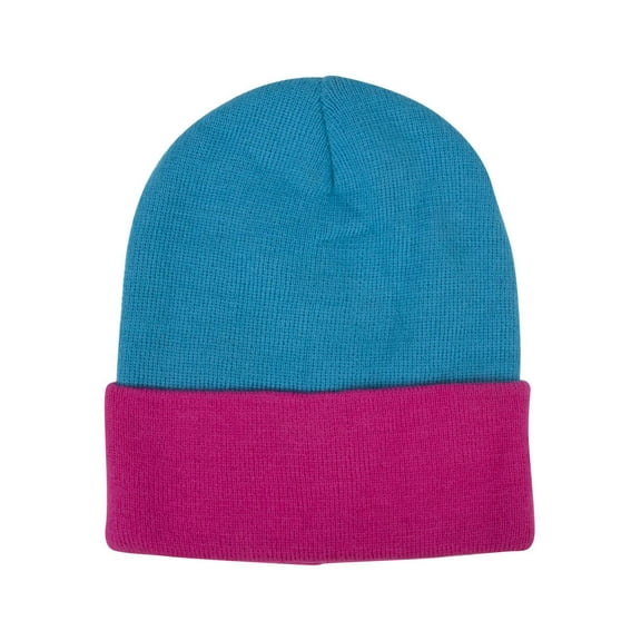 Two Tone Cuff Beanie - Turquoise/Pink