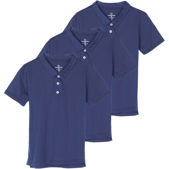 Real Essentials 3 Pack: Boys' Short Sleeve Jersey Cotton Polo Shirt - Uniform Performance (Ages 4-18)