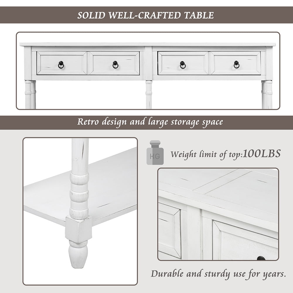 Kepooman Console Table with Drawers and Shelf Rectangular, Solid Wood Sofa Table for Living Room Kepooman Console Table with Drawers and Shelf Rectangular, Solid Wood Sofa Table for Living Room