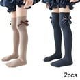 thumbnail image 2 of Godderr Kids Girls Cotton Socks Toddler Knee High Socks 2 Pairs Bow Tie Stockings Autumn Socks for 3-12Y, 2 of 5