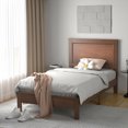 thumbnail image 5 of Gymax Twin Size Bed Frame Platform Slat High Headboard Bedroom Rubber Wood Leg Walnut, 5 of 10
