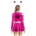 thumbnail image 2 of TiaoBug Women Metallic Alien Outfit Long Sleeve Front Zip Mock Neck Club Mini Dress with Alien Hair Hoop Hot Pink M, 2 of 7