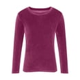 thumbnail image 4 of QATAINLAV Holiday Sales Women's Vintage Velvet Long Sleeve T-Shirts Casual Elegant Loose Pullover Tops Classic Round Neck Blouse Hot Pink XXL, 4 of 7