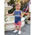 thumbnail image 5 of BemeyourBBs 2Pcs Toddler Baby Boy 4th of July Outfit Patriot 250th USA Anniversary Independence Day Summer Clothes Sleeveless America Flag Letters Print Tank Tops and Star Striped Pockets Shorts Set, 5 of 9