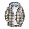 thumbnail image 2 of Ceisia Men's Casual Plaid Patchwork Hooded Button-Up Long Sleeve Shirt Gift, 2 of 9