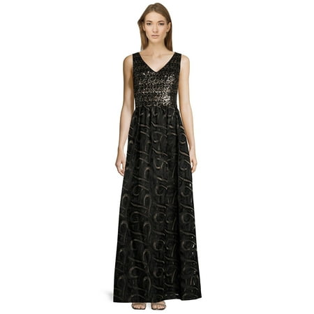 David Meister Gowns - David Meister Sequin Embellished V-Neck Sleeveless Evening Gown Dress