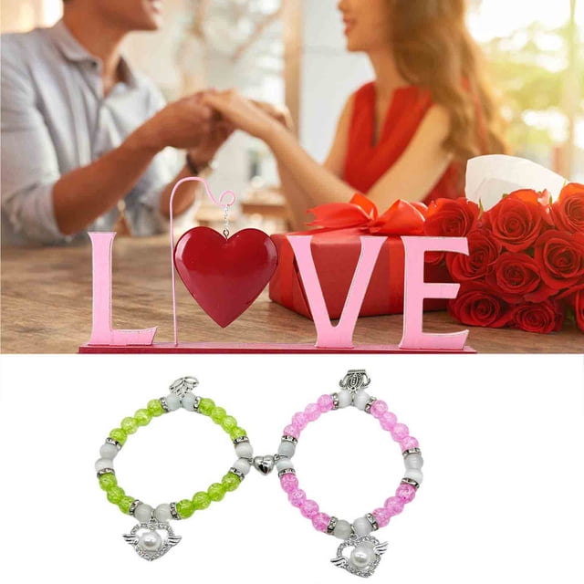Fiudx Liquidación de ahorros de verano Pulsera elástica con cuentas de amor para hombre y mujer, con imán