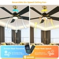 thumbnail image 3 of DWVO 52 Inch 5-Blade Downrod Mount Smart Ceiling Fan With Light and Remote Control & APP Control - Black/Gold, 3 of 8