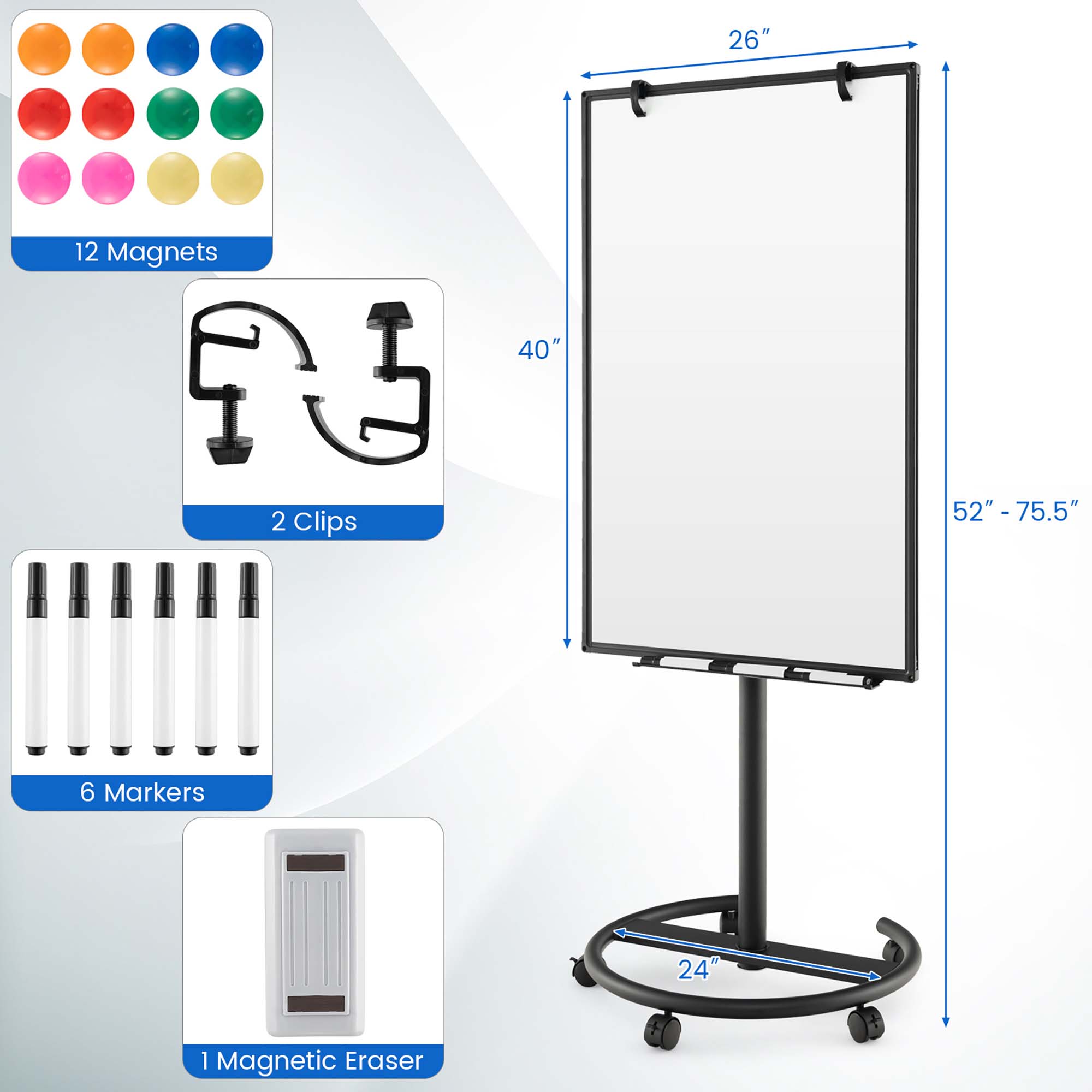 Costway Mobile Whiteboard, 40"x26", Height Adjustable photo 3