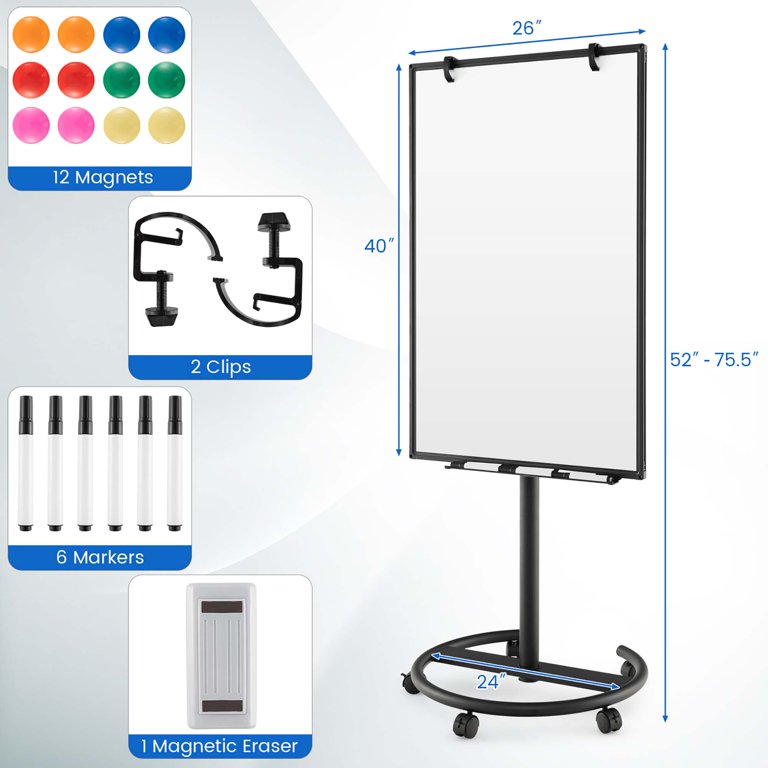 COSTWAY Mobiel whiteboard, 120 x 60 cm, dubbelzijdig magnetisch
