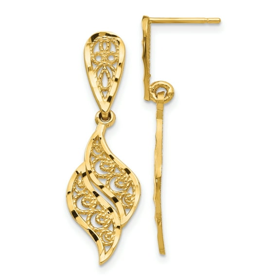 Primal Gold 14 Karat Yellow Gold Polished and Diamond-Cut Filigree Swirl Dangle Post Earrings