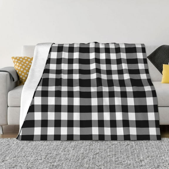 Rozeui White And Black Plaid for Flannel Blanket, Soft Fuzzy Plush King Blanket for Winter, Thick and Warm All-Season Bed Throw-50"x40"