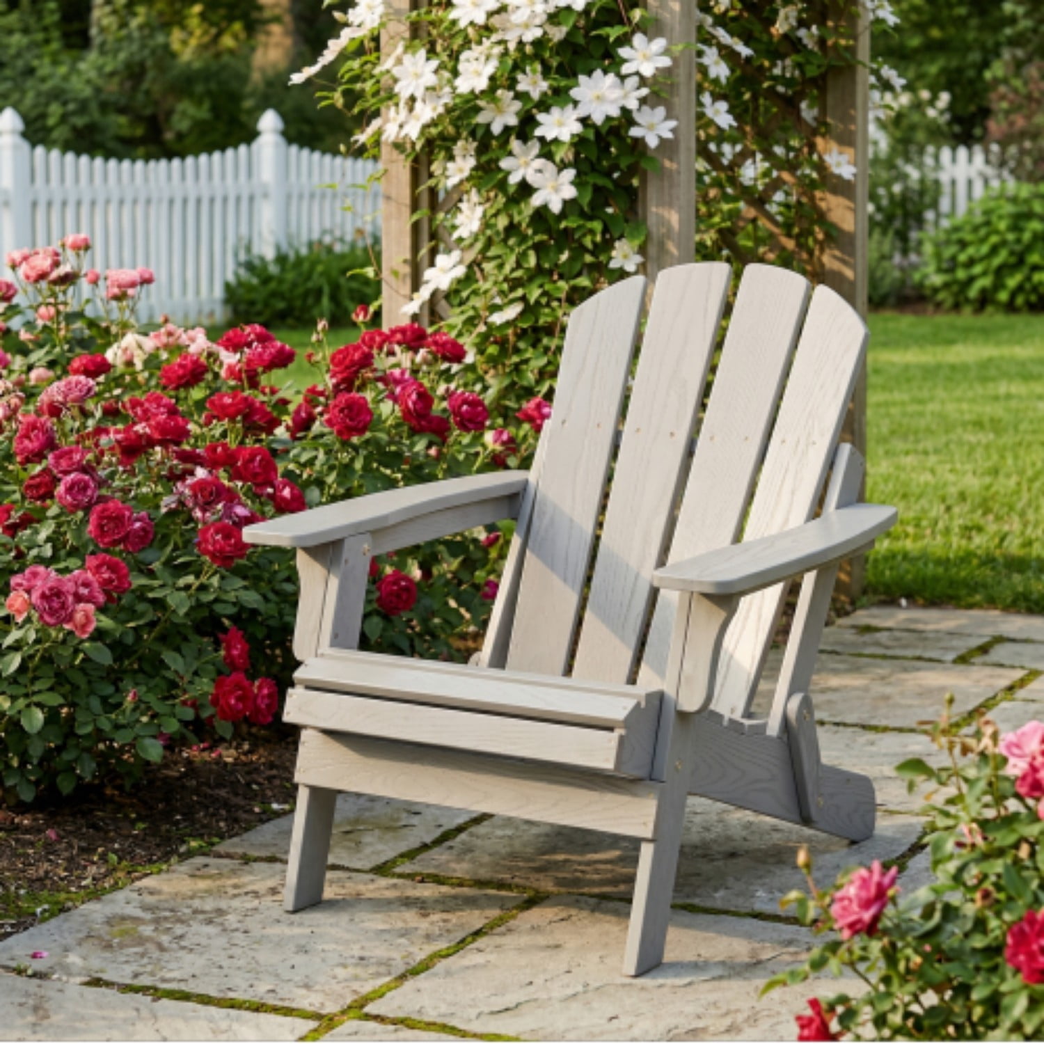 Oversized Adirondack Chair, Wooden Outdoor Folding Patio Chair with Pre-Assembled Backrest & Seat, 330 lb Capacity for Garden, Porch, Pool, Grey