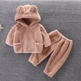 thumbnail image 4 of Toddler Boys Girls Flannel Hooded Loungewear Set, Warm Top & Pants Home Wear Brown 2 Years, 4 of 7