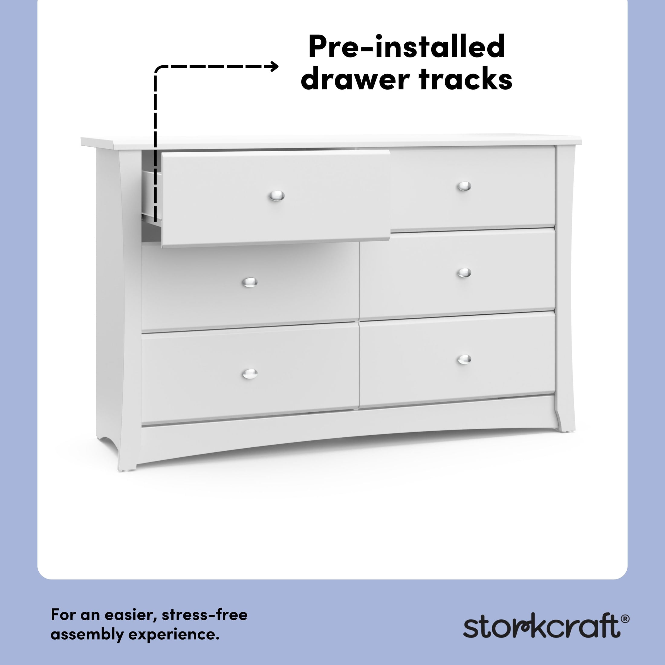 Storkcraft Crescent 6 Drawer Nursery Dresser, White