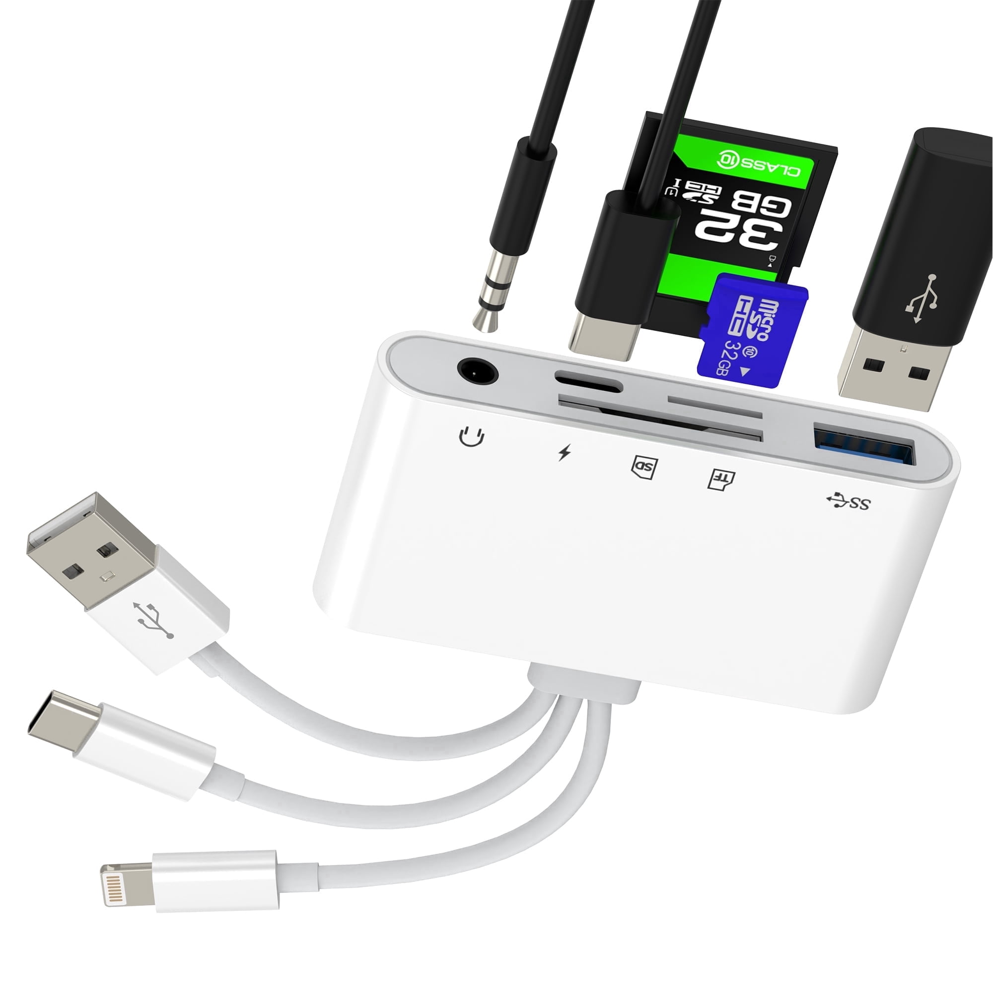 USB C Lightning USB Adapter SD TF Card Reader OTG 3.0 3.5mm Headphone Type C Charging Cable for Apple for iPhone17 16 15 14 13 Camera Photo Transfer Flash Drive Micro SD Memory Compatible for Samsung
