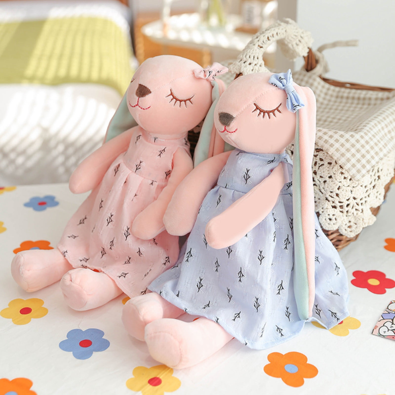 Floral Dress Long Ear Bunny Plush Toy Soft Stuffed Rabbit Doll Decorative Gift