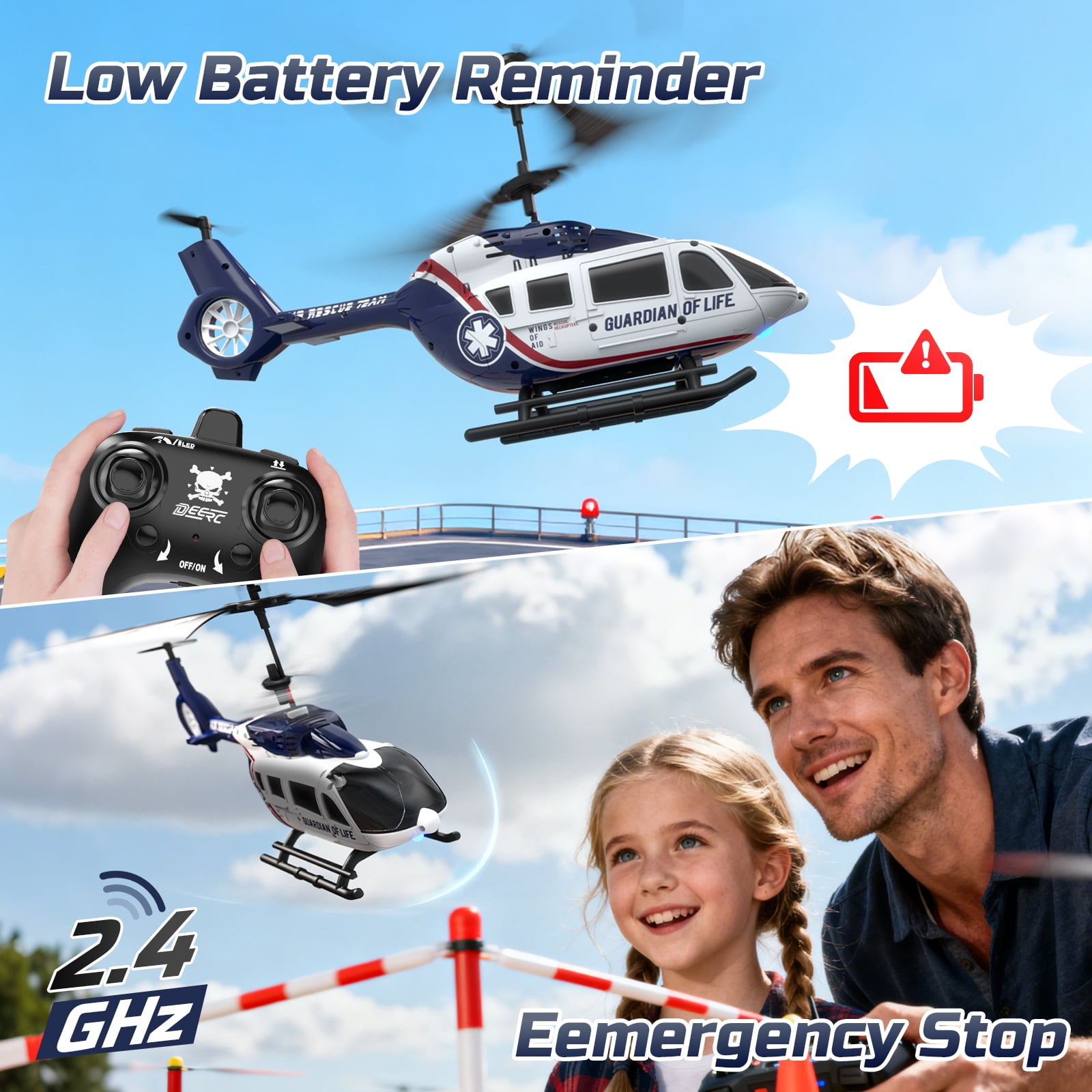DEERC RC Helicopter for Adults,Rescue Remote Control Helicopter for Kids 8-12, Toy Helicopters RC with LED Lights, 2 Batteries, Altitude Hold, 2.4GHz Military Style for Indoor, Ideal for Birthday