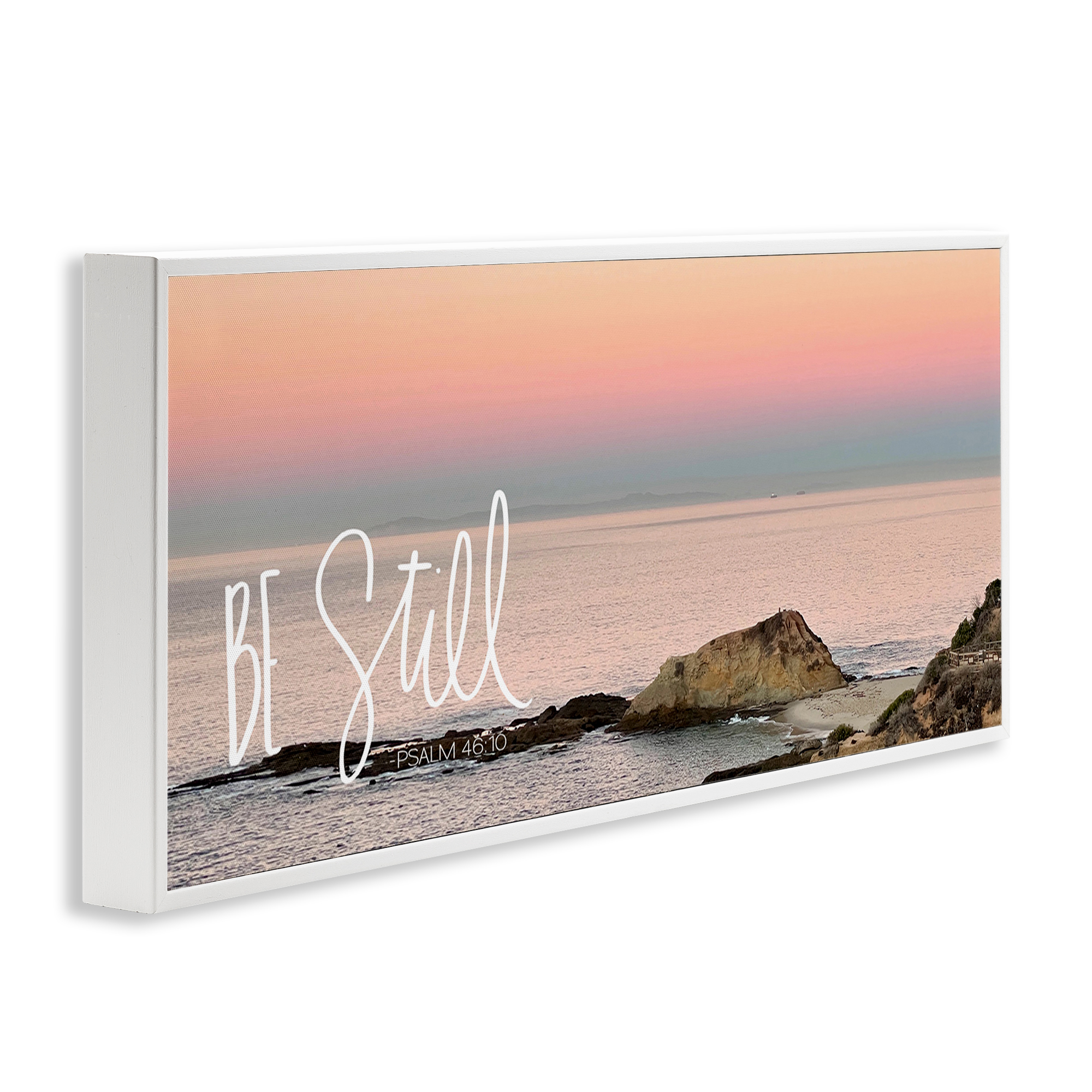 Stupell Industries Be Still Peaceful Beach Landscape Painting White Framed Art Print Wall Art, 24 x 10