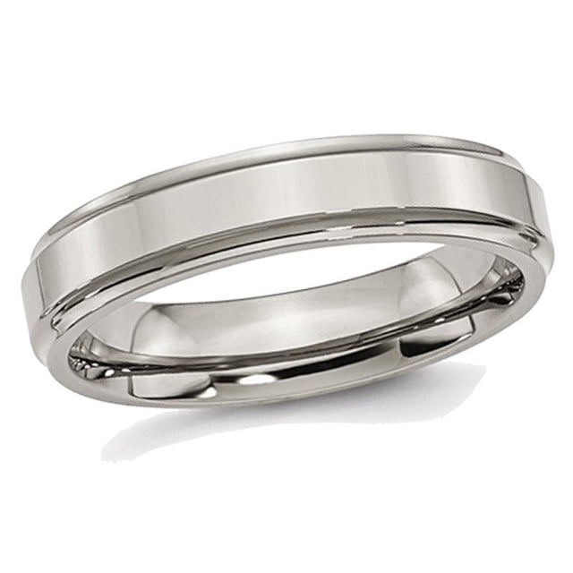 Mens 5mm Comfort Fit Ridged Edge Titanium Wedding Band Ring