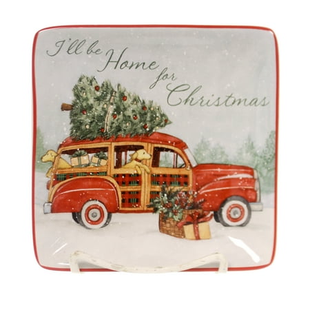 Tabletop HOME FOR CHRISTMAS CANAPE PLATE Ceramic Puppy Dog Tree 22791 Woodie