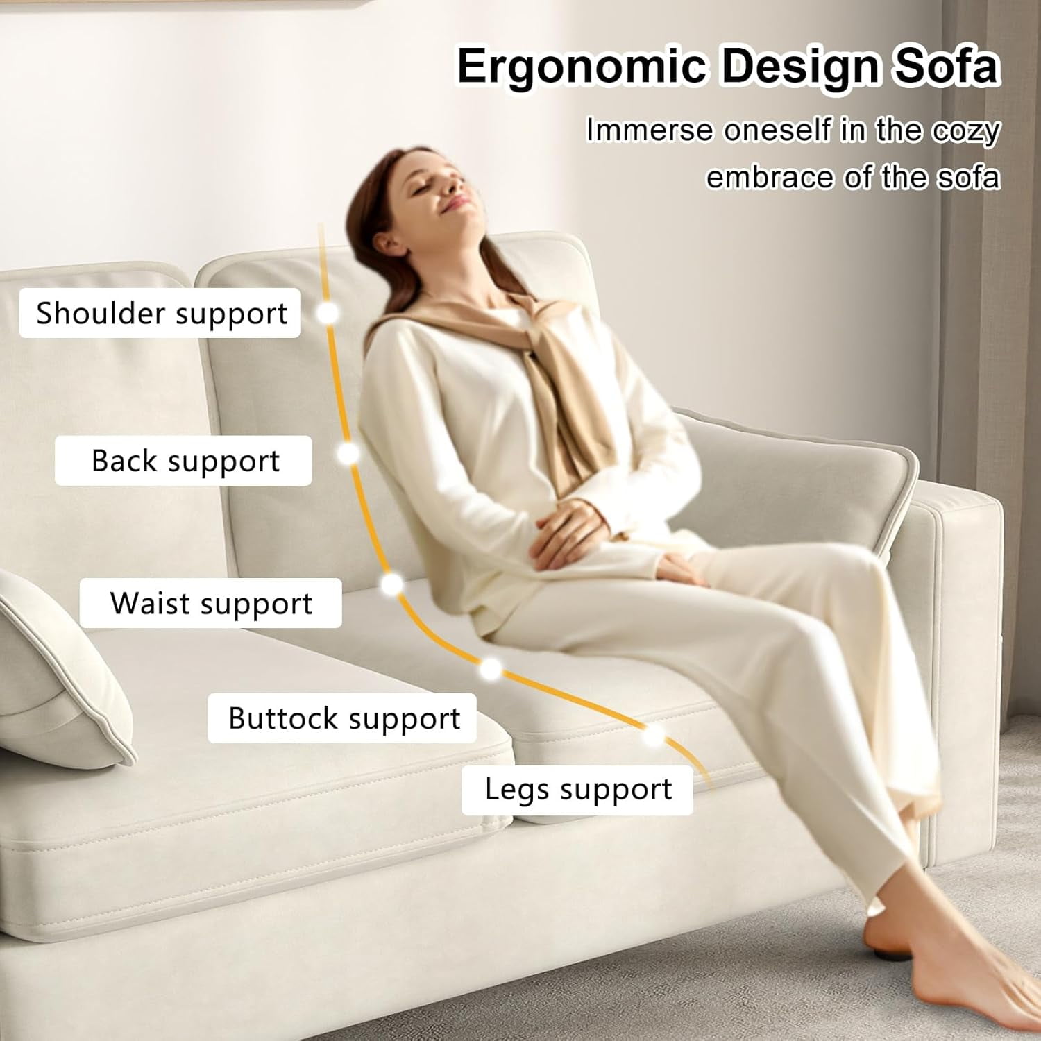Kinbor Multi-Functional Loveseat Sofa Chair, Modern Accent Chairs Oversized Armchair Comfy Living Room Chair with Cushions & Side Pocket, Beige