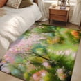 thumbnail image 5 of Spring Pink Green 3'x5' Washable Rug, Pastoral Oil Painting Country Flowers Non-Slip Area Rugs for Entryway Kitchen Classroom, StainResistant Dorm Throw Carpet, Low Pile Soft Indoor Floor Mat, 5 of 9
