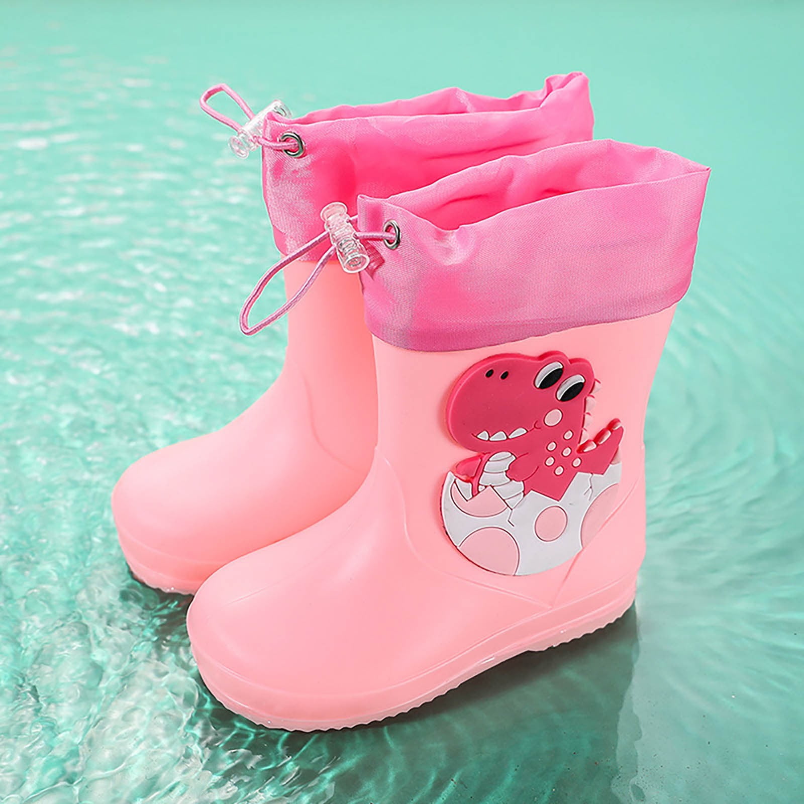 Rain Boots Kids Adjustable Kids Toddler Dinosaur Rain Boots Lightweight Non Sole Rubber Garden Boots with Drawstring Closure Girl Rain Boots Pink 3.5 Years-4 Years