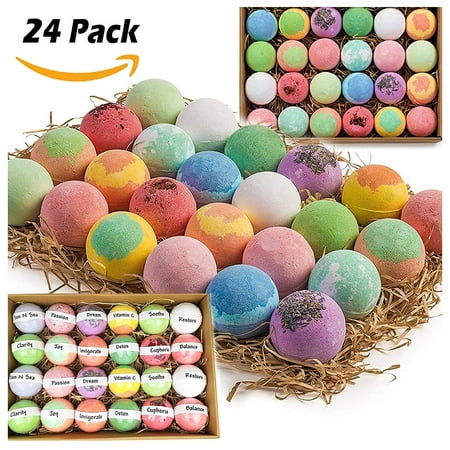 Gift Set of 24 Nurture Me Organic Bath Bombs, Large Bath Fizzies All Natural Womens Gift Set with Organic Shea & Cocoa Butter , Best Gift (Best Organic Bath Products)