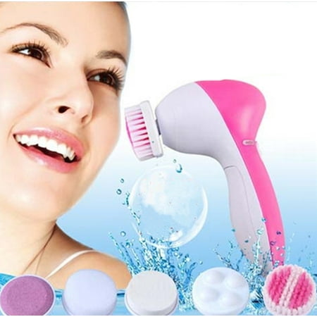 5 in 1 Multifunction Electric Electronic Beauty Face Facial Cleansing Cleanser Spin Brush and Massager Scrubber Exfoliator Machine Cleaning System (Best Electric Skin Exfoliator)